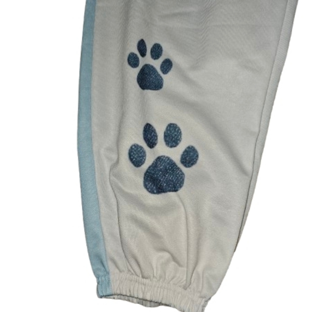 White & Light Blue Puppy Graphic Track Pants - Picture 3 of 5